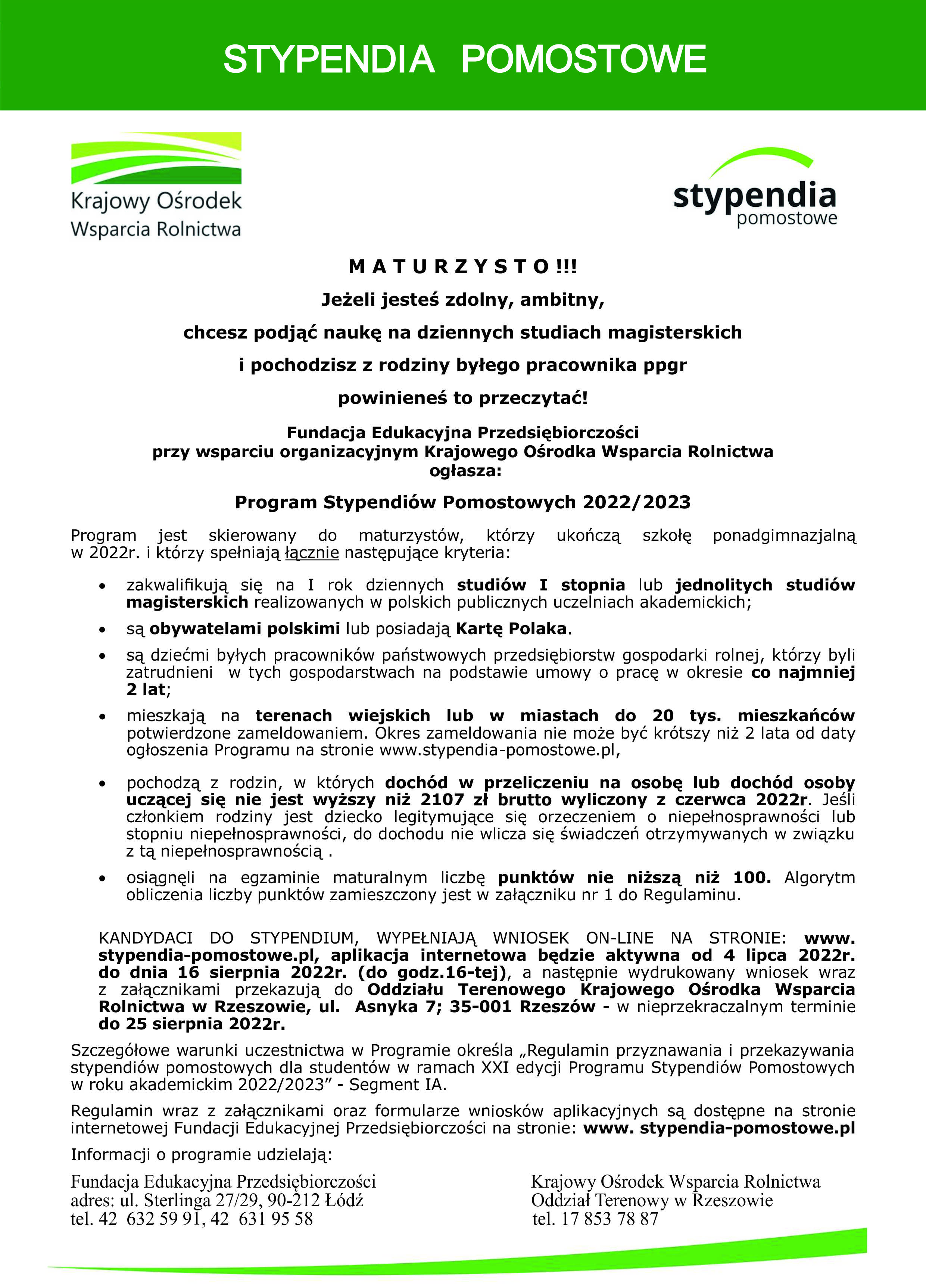 Program Stypendiów Pomostowych 2023/2024 skierowany do maturzystów.